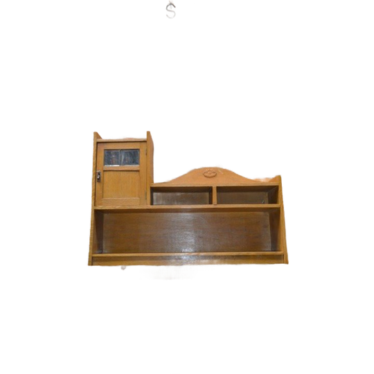 Antiek Eiken Art Deco Hangkastje Met Facet Geslepen Glas 1