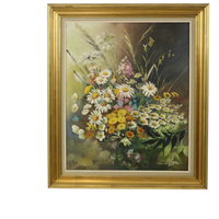 Bloemen Boeket Stilleven Schilderij Olie Op Doek Ingelijst Gesigneerd