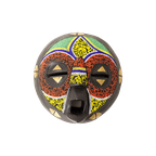 Vintage Handgemaakt Houten Masker Ingelegd Met Kralen En Messing Ashanti Ghana thumbnail 1