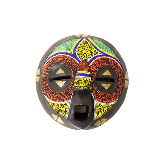 Vintage Handgemaakt Houten Masker Ingelegd Met Kralen En Messing Ashanti Ghana 1