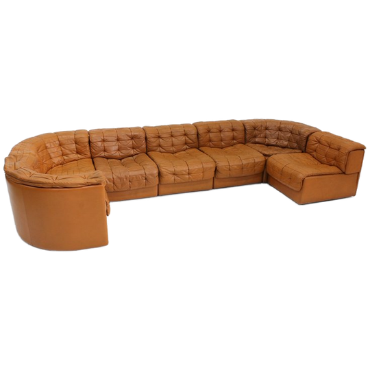 Vintage De Sede Ds 11 Modular Sofa Cognac Patchwork Leather , Set Of 7 1