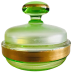 Art Deco Stijl Poederdoos Mat Groen Glas Jaren 50 thumbnail 1