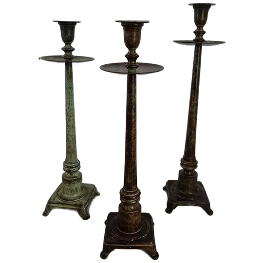3 Grote Gepatineerde Kandelaars Ca. 50 Cm 1