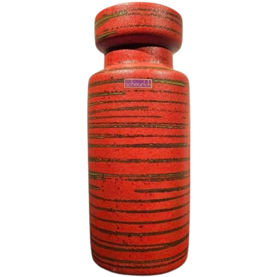 Vintage Fat Lava Rood Gestreepte Scheurich Vaas 517-30 1