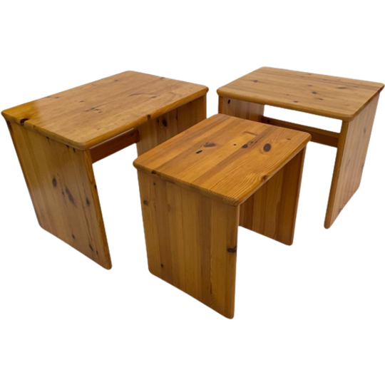 Vintage Pine Wood Grenen Mimiset Bijzettafels Set Van 3 1