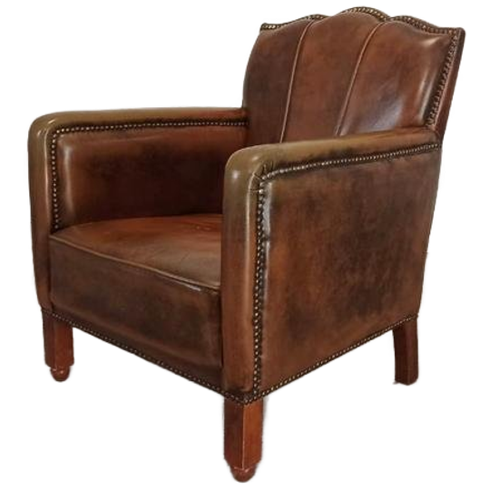 Vintage Art Deco Cognac Leren Fauteuil 1