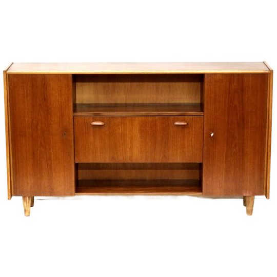 Vintage Dressoir Wandmeubel Met Klep Van Teakhout Gemaakt In De Jaren ’60 1