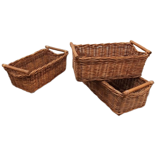 3 X Vintage Xl Rattan Mand, P/p/s, 67 X 38 Cm 1