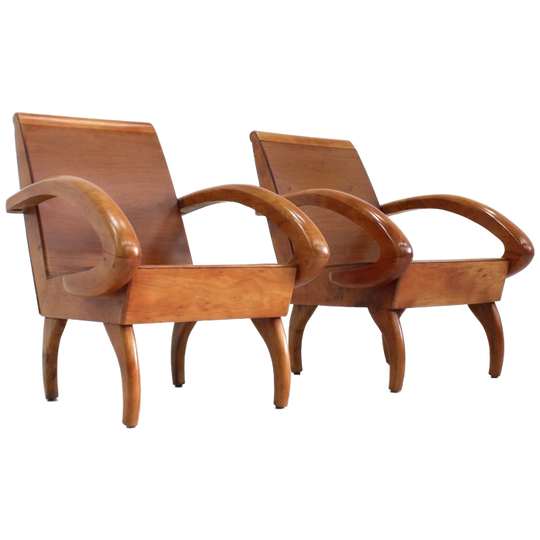 Set Vintage Mid Century Houten Fauteuils 1