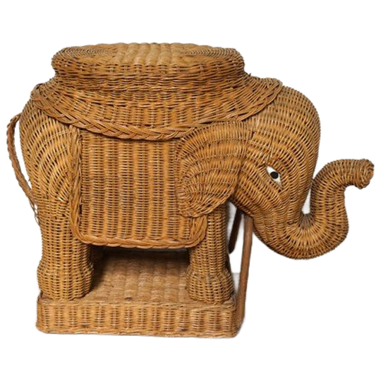 Vintage Rieten Olifant Rotan Bamboe 1