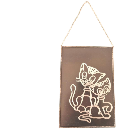 Vintage Glas In Lood Schilderij Kraskunst Fifties Kat Poezen 1