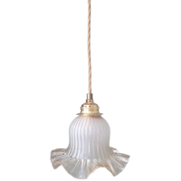 Vintage Franse Glazen Hanglamp In Bloemvorm - Parelmoer