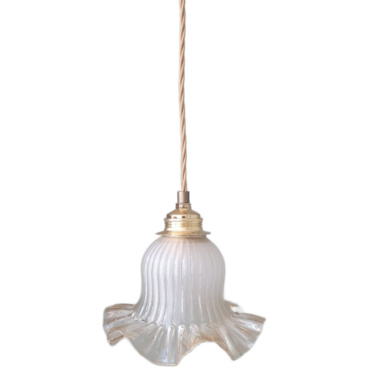 Vintage Franse Glazen Hanglamp In Bloemvorm - Parelmoer 1
