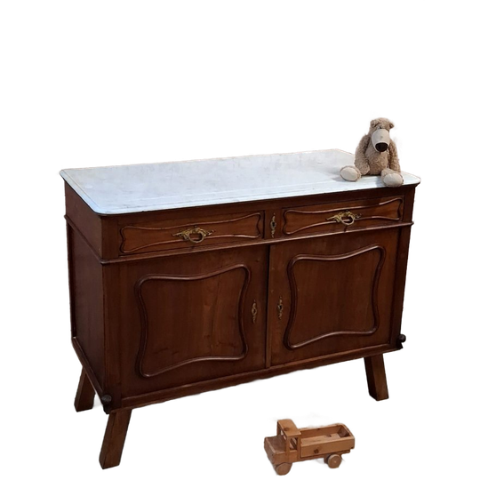Vintage Houten Commode Met Wit Marmeren Blad “britt” 1