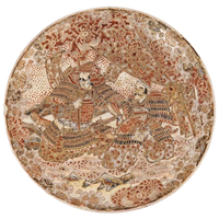 Antiek Japans Satsuma Bord Authentiek 1900 Krijgers Schaal