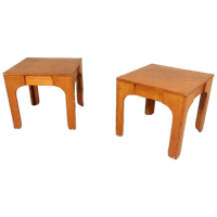Set Van 2 Vintage Design Houten Bijzettafels Nachtkastjes