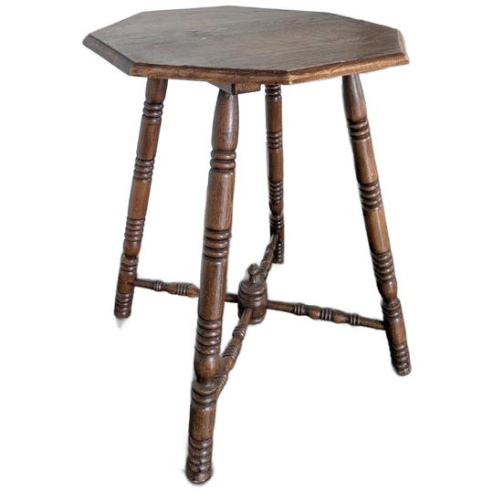 Oude 8 Hoekige Antieke Bijzettafel/ Bobbin Stijl 1