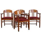 Set Van 4 Art Nouveau/ Jugendstil Design Schuitema Eetkamerstoelen Met Rode Stoffen Bekleding thumbnail 1