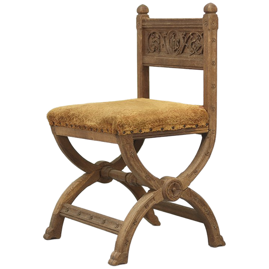 Antieke Eikenhouten Stoel Met Gotische En Religieuze Houtsnijwerken 1