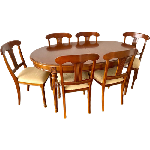 Klassieke Uitschuifbare Tafel Incl. 6 Stoelen V. Mahoniehout