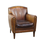 Charmante En Karakteristieke Subtiele Gepatineerde Schapenleren Armchair Met Een Geweldig Patina thumbnail 1