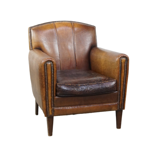Charmante En Karakteristieke Subtiele Gepatineerde Schapenleren Armchair Met Een Geweldig Patina 1