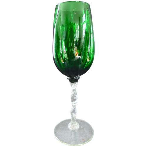 Vintage Empoli Optisch Geblazen Glazen Tulp Vaas Groen Helder