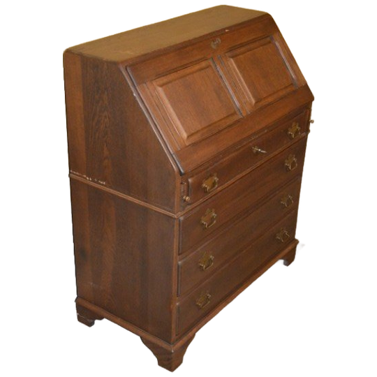 Stijlvolle Donker Eiken Klepsecretaire Uit De Jaren 70 Met Laden En Vakjes 1