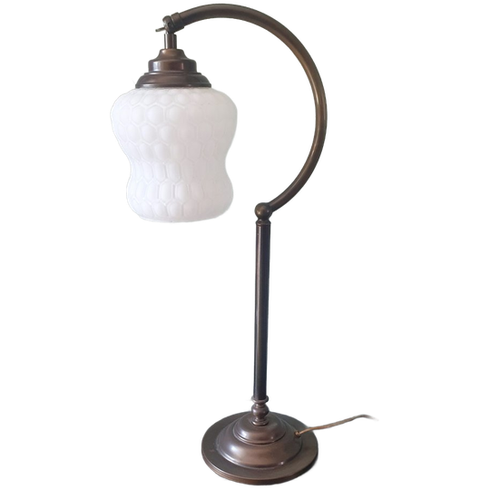 Vintage Bureaulamp Art Deco Style Met Opaline Glazen Kap 1
