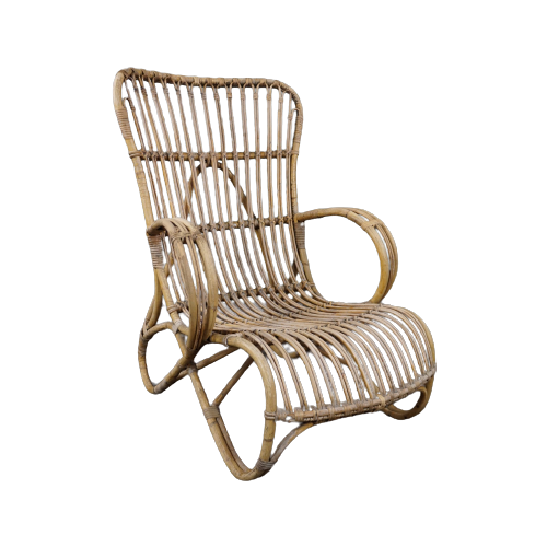 Rotan Belse 8 Fauteuil Met Hoge Rug, Dutch Design, 1950