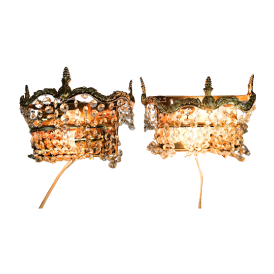 Hollywood Regency Stijl - 2 Strass Muurlampen - Verguld - 60's 1
