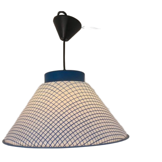 Vintage Kunststof Hanglamp Wit Blauw. 1
