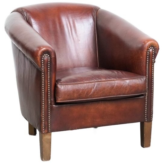 Elegante Clubfauteuil Gemaakt Van Schapenleer Met Siernagels En Een Karaktervolle Uitstraling 1