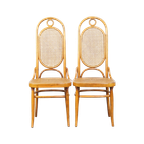 Set Van 2 Hoge Vintage Lichtbruine Bentwood Thonet Stijl Stoelen Model “lange Jan/ Long John” thumbnail 1