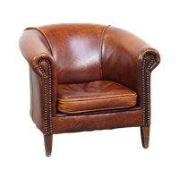 Charmante, Cognac-Kleurige Engelse Stijl Rundleren Kinder Clubfauteuil Correct Afgewerkt