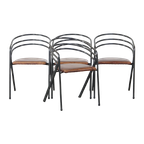 Leuke Set Van 4 Jaren 70 Design Eetkamerstoelen Met Leren Zitting En Metalen Frame thumbnail 1