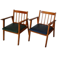 Vintage Houten Zetels Groen En Blauw