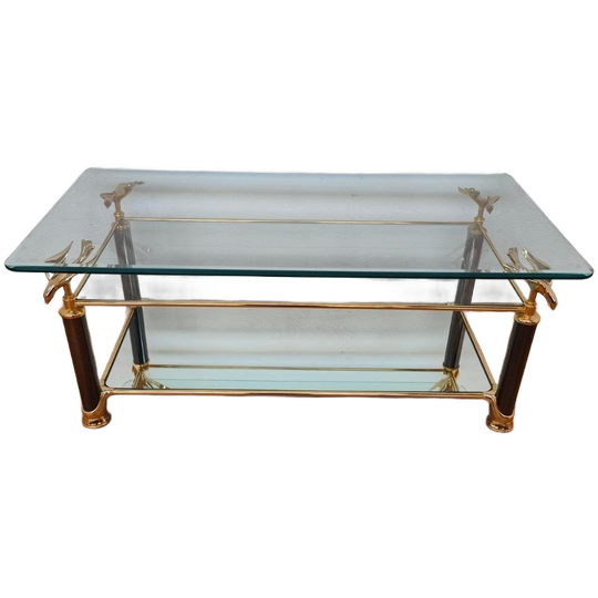 Vintage Hollywood Regency Salontafel Koffietafel Messing Met Glazen Blad 1