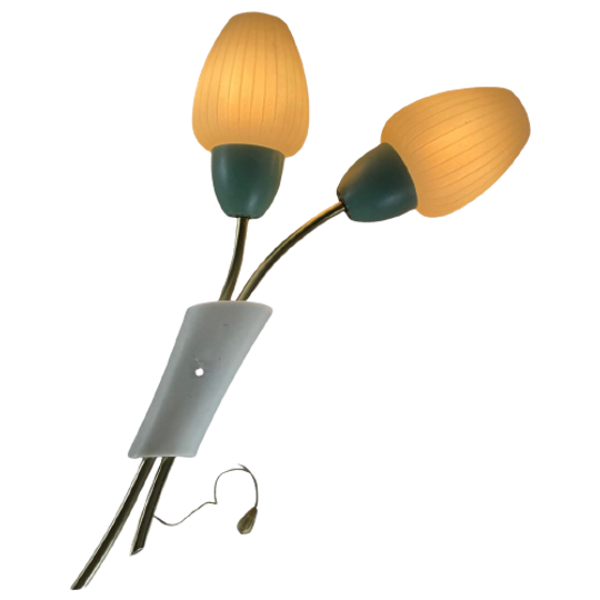Erco Germany - Vintage 60’s Mcm Wall Mounted Lamp - Sockets In Light Blue - Including Gold Colore 1