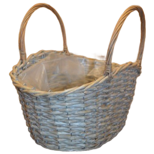 Chic Plantenmandje Van Riet Met Metalen Frame En Plastic Binnenvoering – Tweedehands 1