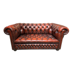 Engelse Chesterfield Bankstel 3+2 Zits Oxblood Rood Buttonseat thumbnail 1