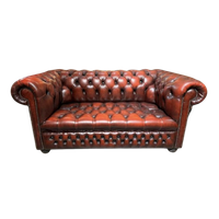 Engelse Chesterfield Bankstel 3+2 Zits Oxblood Rood Buttonseat