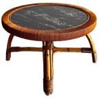 Sale ! Rotan Bamboe Salontafel Met Marmer Look Vintage thumbnail 1