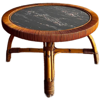 Sale ! Rotan Bamboe Salontafel Met Marmer Look Vintage