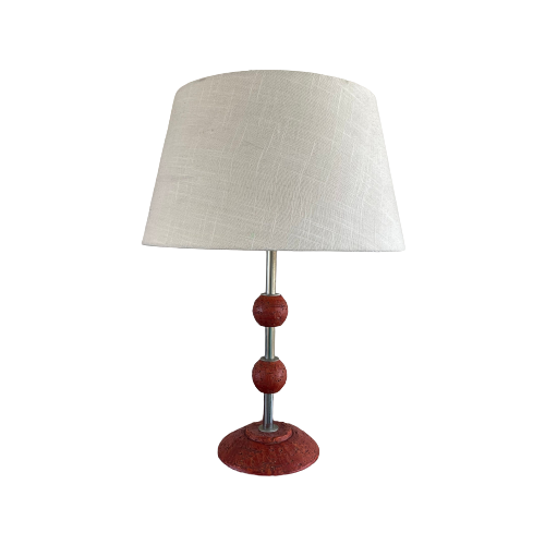 Vintage Design Tafellamp, Metaal Met Chamotte / Berkenbast Keramiek / , Jaren 60-70 Keramische La