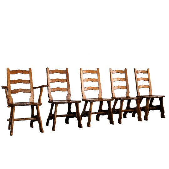 Brutalist Eetkamerstoelen | Vintage Stoelen | Jaren 50 | Eiken 1