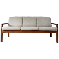 Vintage Teak Houten dyrlund Bank Met Beige Kussens