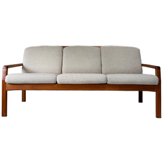 Vintage Teak Houten dyrlund Bank Met Beige Kussens 1