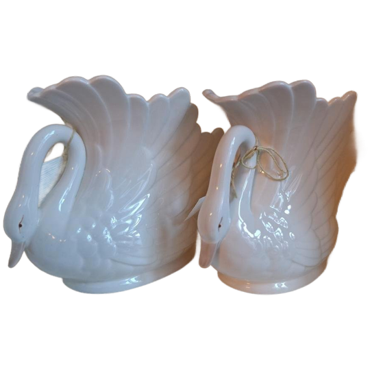 Vintage Porseleinen Zwanen, Bloembakjes, Witte Zwaantjes 1