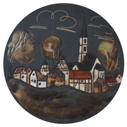 Vintage Keramieken Wandbord Landsby Keramiek 1